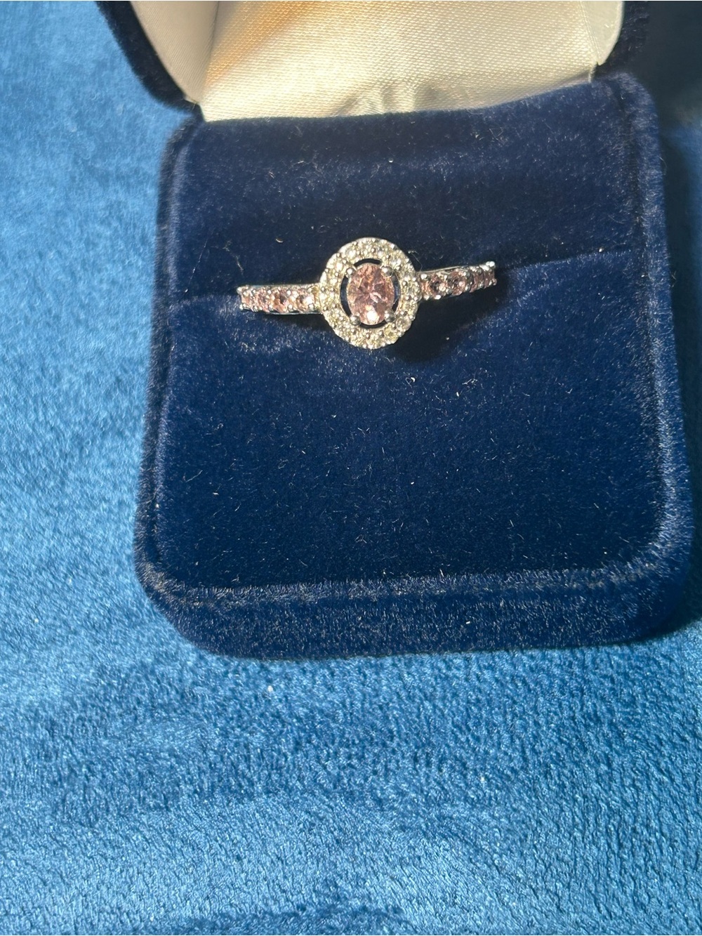 Pink Halo Solitaire Ring with Pavé Accents